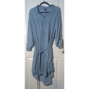 Torrid Chambray Shirt Dress Size 2 Blue Button Front Tie Waist Hi Low